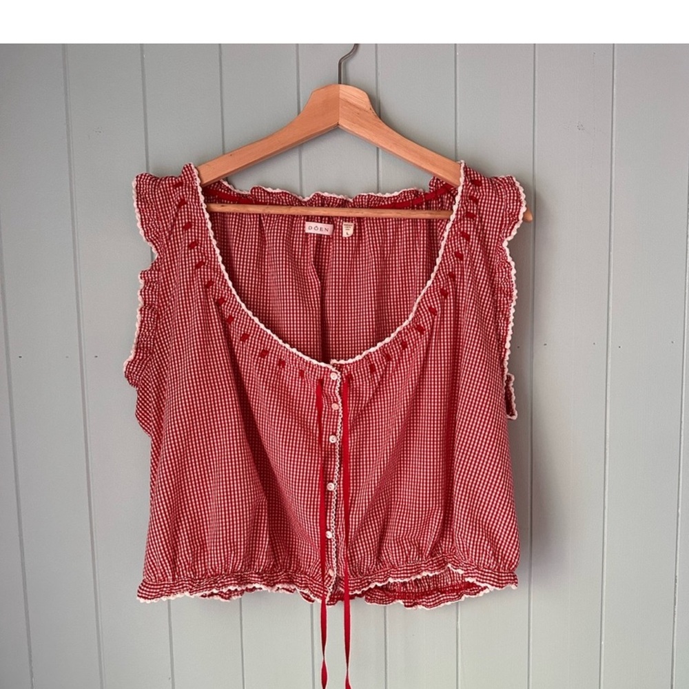 Doen traveler tank top red checkered with bow